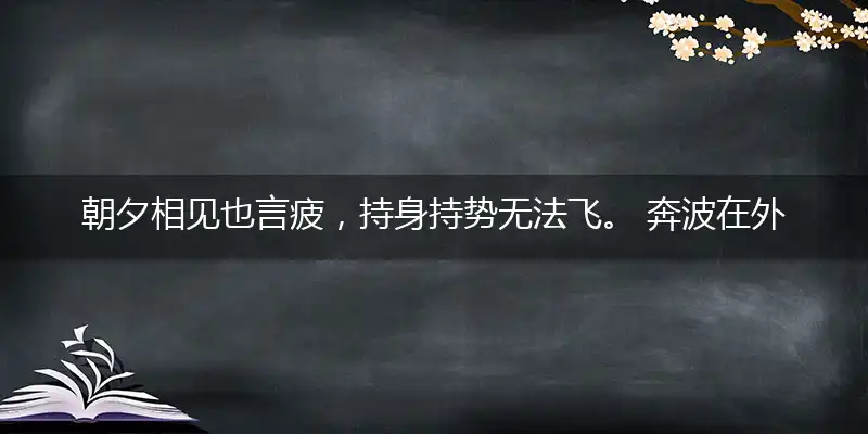 朝夕相见也言疲,持身持势无法飞。 奔波在外十几年,小巧玲珑妙术奇